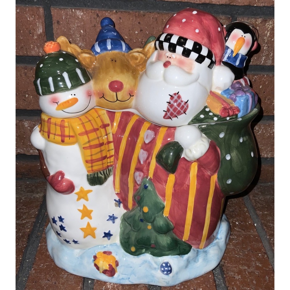 JCPenney Home Collection Christmas Cookie Jar Santa Snowman Reindeer Penguin 10"